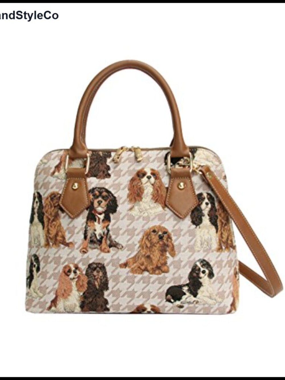 Convertible Tapestry Crossbody Satchel Vegan PU Leather Trim